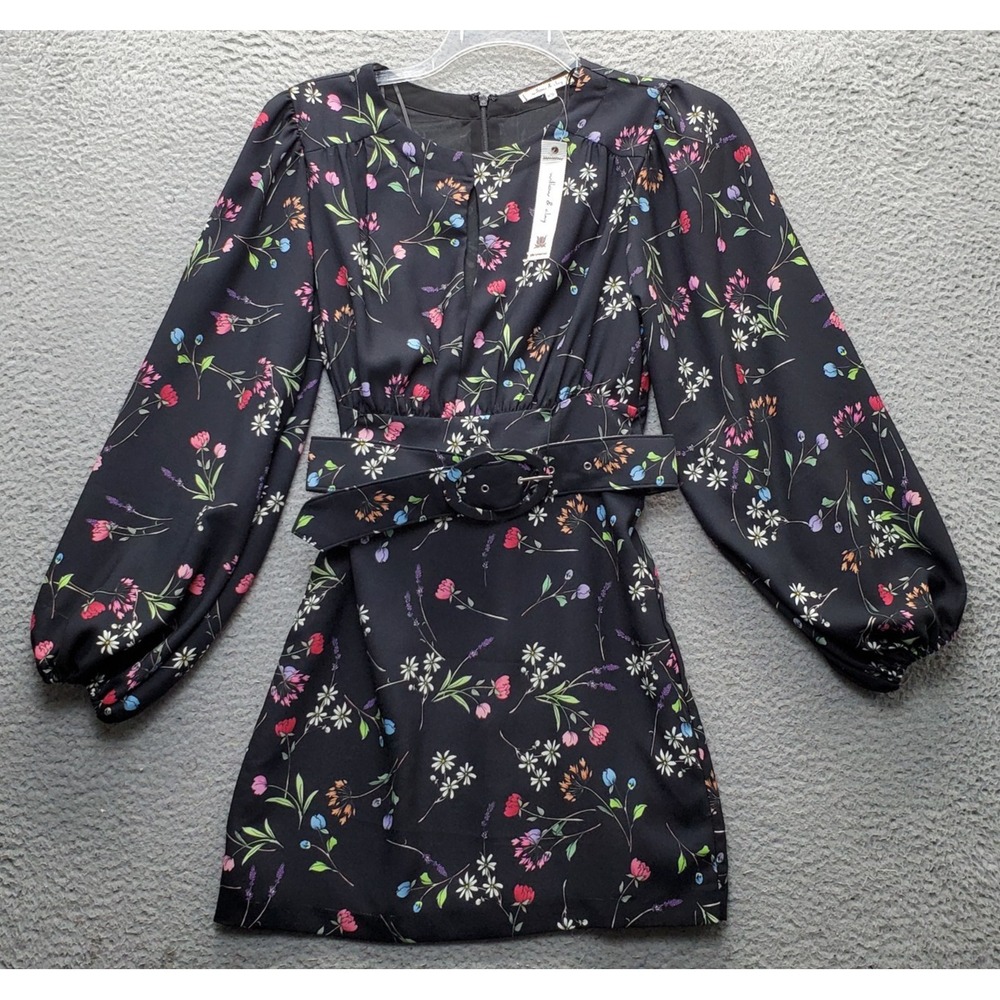 Willow & Clay Mini Dress Womens XS Multi Floral Long Sleeve Keyhole Neck Belted
